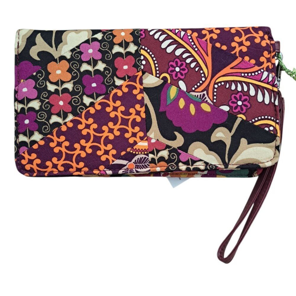 Vera Bradley Suzani Envelope Wallet Black Pink Multicolor Quilted Cotton Fabric - Picture 2 of 6